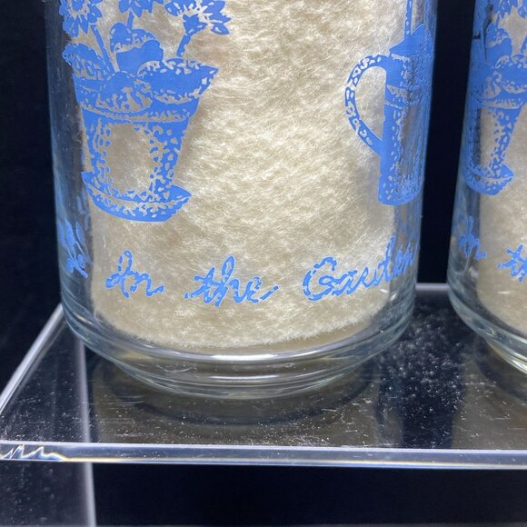 Vintage Libbey Garden Theme Glass Tumblers Set of 4 Flower Pot Bird House - Picture 6 of 9